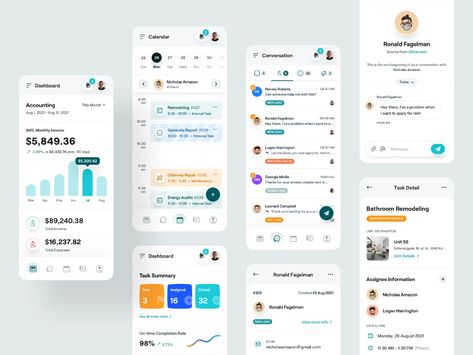 Property Management Software - Mobile Responsive by Ahmad Fawaid for Ranumo on Dribbble B2b Marketing Design, Dashboard Mobile, Sales Dashboard, Mobile Design Inspiration, Ux App Design, Task Manager, Mobile App Design Inspiration, Building Maintenance, Finance App