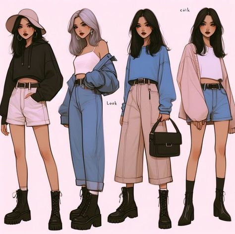 Art Outfits - Fandom outfits Cute outfits Friend outfits Cute fashion Aesthetic fashion Character outfits Anime Convention Outfits Casual, Casual Outfits Drawing, Anime Outfits Casual, Art Outfits, Fashion 90s, Clothing Design Sketches, Fandom Outfits, Cartoon Outfits, Friend Outfits