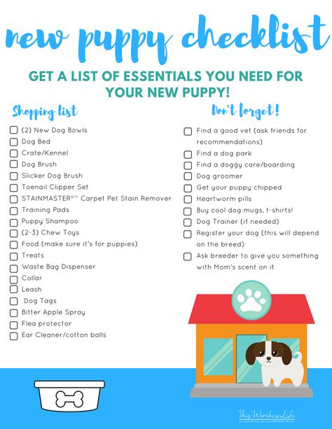 Are you getting a new puppy? We put together a list of what you will need to care for your new puppy. Get our list of New Puppy Essentials Checklist and FREE printable on the blog! Puppy Training Biting, Training Journal, Puppy List, New Puppy Checklist, Puppy Checklist, Puppy Time, Puppies Tips, Easiest Dogs To Train, Dog Essentials