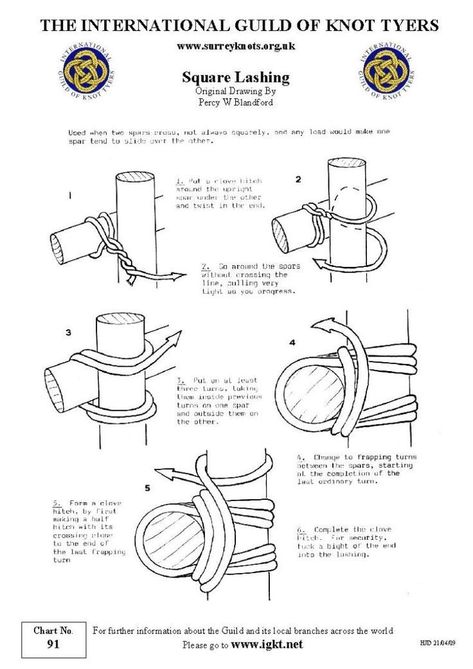 Square Lashing Knot, Pioneering Pramuka, Lashing Knots, Square Lashing, Bamboo Knots, Scout Knots, Camping Knots, Survival Knots, Knots Guide