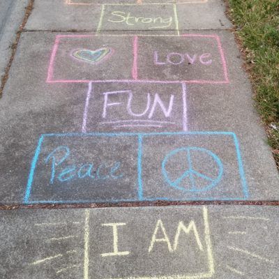 IAM-Affirmation-Hopscotch – Center For Spiritual Living Chico Affirmation Hopscotch, Living Chico, Hopscotch Game, Spiritual Living, Strong Love, Chalk Art, Chalk, Affirmations, Spirituality