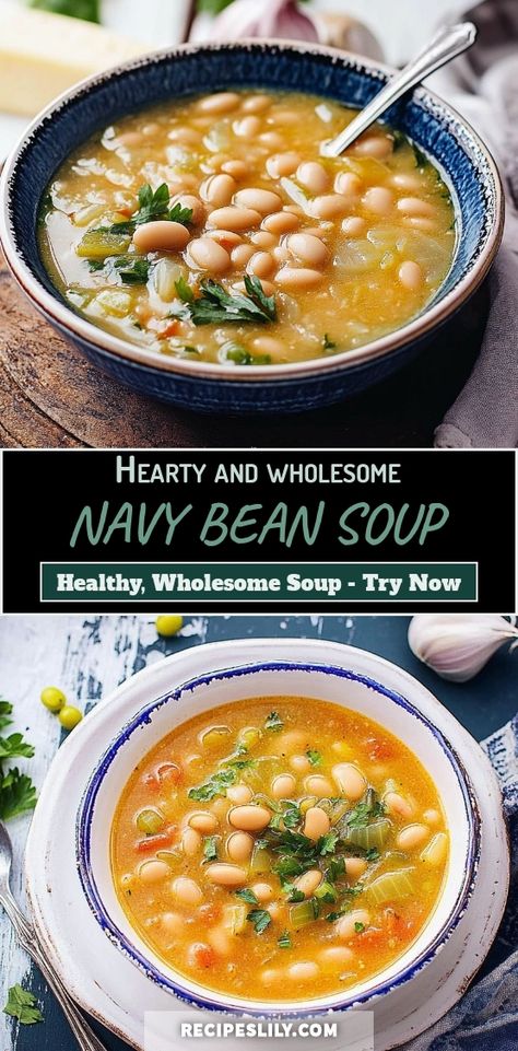 Warm up your day with a hearty bowl of Navy Bean Soup! Packed with protein and flavor, this classic recipe is perfect for cozy dinners. Made with tender navy beans, fresh vegetables, and a hint of seasoning, it’s both nutritious and satisfying. Ideal for meal prep, this soup freezes well, making it a go-to for busy weeks. Don’t miss out on this delicious comfort food that everyone will love! Try making it today for a wholesome family meal. Navy Bean Soup Crockpot, Navy Bean Soup Recipes, Navy Beans Recipe, Navy Bean Recipes, Bean Soup Crockpot, Navy Bean Soup, Food Work, Cozy Dinners, Navy Beans