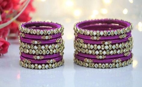 Thread Bangles Silk Handmade, Silk Thread Bangles Design, Silk Bangles, Thread Bangles Design, Bangles Diy, Kundan Bangles, Bracelet Fil, Silk Thread Jewelry, Silk Thread Bangles