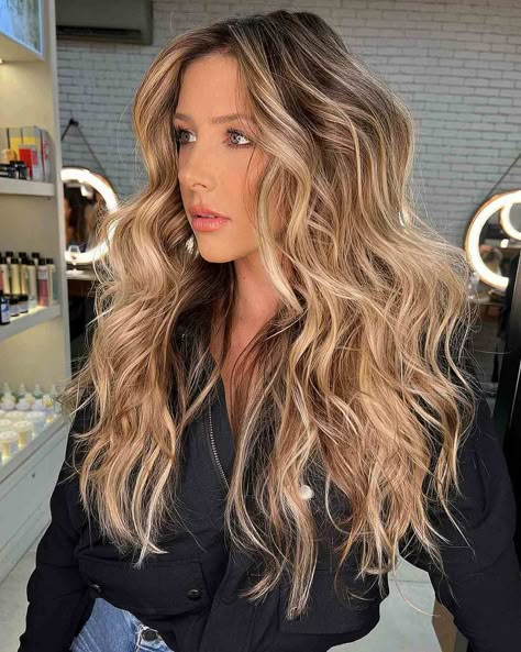 Beach Waves Side Part Long Hair, Salon Curls Hairstyles, Big Beachy Waves Long Hair, How To Waves Long Hair, Beach Waves Formal Hair, Wavy Iron Hairstyles, Voluminous Beach Waves, Beach Waves Blowout, Tosseled Curls