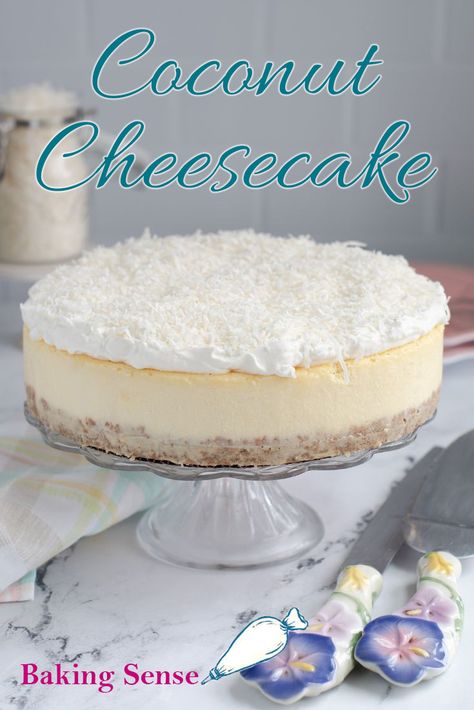 Ultra creamy Coconut Cheesecake baked on a coconut and graham cracker crust. The cake is topped with a mound of whipped cream and a shower of sweetened shredded coconut. Mini Coconut Cheesecakes, Coconut Cream Pie Cheesecake, Coconut Cheesecake Recipes, Coconut Cream Cheesecake, Cheesecake Coconut, Original Cheesecake Recipe, Original Cheesecake, Cheesecake Baked, Coconut Crust