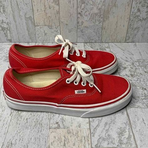 Red Outfit Men, Vans Authentic Red, Vans Outfit, Red Canvas, Sneaker Shoes, Red Outfit, Vans Authentic, Classic Sneakers, Vans Authentic Sneaker