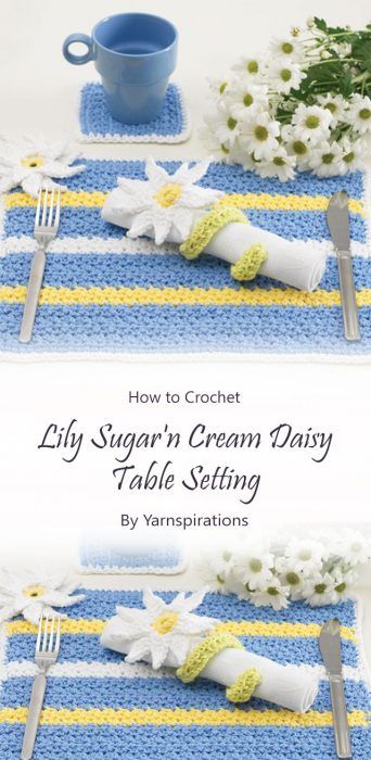 Daisy Table, Napkin Rings Diy, Crochet Table, Knit Dishcloth, Crochet Dishcloths, Napkin Ring, Hot Pads, Yarn Crafts, Crochet Ideas