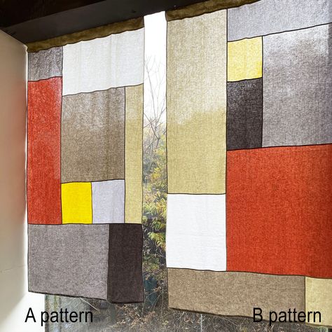 "This work is an item that developed Korean traditional patchwork Jogakbo into a modern sensible interior decoration. If you use Jogakbo as an interior decoration, you can feel a comfortable atmosphere and artistic inspiration at the same time.  Jogakbo can change the atmosphere depending on the direction of light. In the photo above, you can feel the geometric abstraction by contrasting the lines and faces by using the light as a backlight. Conversely, when illuminated from the front, the natur Patchwork Curtains, Dining Room Curtains, Textiles Projects, Dragonfly Wings, Fabric Textures, Korean Traditional, Textile Artists, Sewing Room, Etsy Fashion