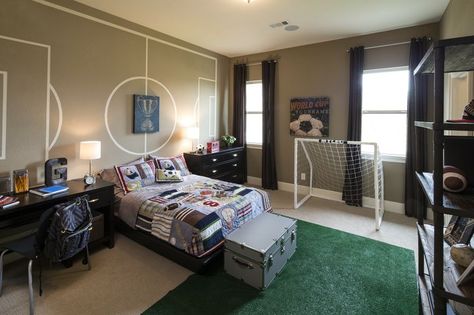 Boys Soccer Bedroom, Soccer Themed Room, Boys Football Bedroom, Soccer Decorations, Soccer Themed Bedroom, Soccer Bedroom, Sports Themed Bedroom, Boy Sports Bedroom, Soccer Room