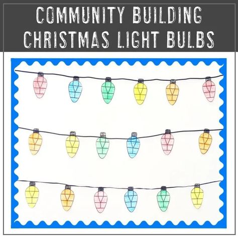 Community Building Christmas Light Bulbs with picture of completed math puzzle lights strung on a bulletin board. School Wide Christmas Project, Fall Math Centers, Halloween Math Centers, Puzzle Lights, Elementary Principal, Ell Students, 5th Grade Classroom, Third Grade Classroom, Halloween Math