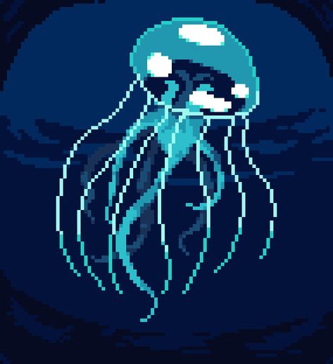 Jellyfish Grid Pattern, Pixel Jellyfish, Jellyfish Pixel Art, Sea Icons, Glowing Jellyfish, Ocean Room Decor, Tech Organization, Jellyfish Art, Pixel Art Tutorial