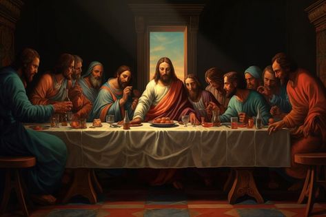 The last supper painting by christian ar... | Premium Photo #Freepik #photo #jesus #catholic #jesus-christ #christ Last Supper Photo, Last Supper Painting, Last Supper Art, The Last Supper Painting, Jesus Last Supper, Jesus Love Images, Lukisan Lanskap, Lords Supper, Last Dinner