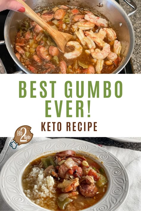 This Southern style dish is so delicious! Here is a keto version of gumbo made with chicken, sausage, shrimp and packed with flavor. Check out our keto gumbo recipe! Low Carb Gumbo Recipe, Keto Gumbo Recipes, Keto Gumbo Low Carb, Healthy Gumbo Recipe, Low Carb Gumbo, Keto Chicken Crockpot Recipes, Keto Dinner For Family, Jumbolia Recipes, Gumbo Roux Recipe