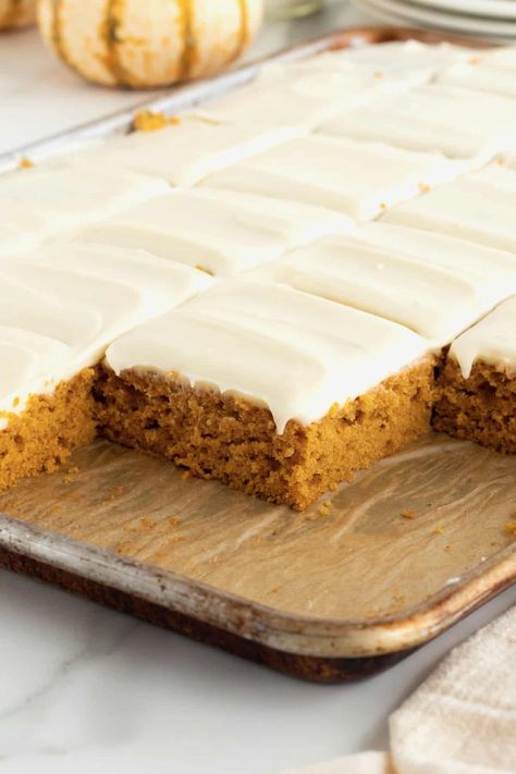 Pumpkin Sheet Cake Pumpkin Bars With Pumpkin Pie Spice, Pioneer Woman Pumpkin Sheet Cake, Pumpkin Bars Jelly Roll Pan, Easy Pumpkin Sheet Cake, Nothing Bundt Cake Pumpkin Spice Copycat, 9x13 Pumpkin Cake, Pumpkin Spice Sheet Cake Recipe, Sheet Pan Desserts Recipes, Sheet Pan Pumpkin Bars With Cream Cheese Frosting