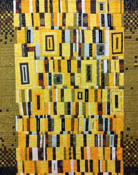 Inspired by Klimt  -Lonni Rossi, 2010 Klimt Quilt, Modern Patchwork, Klimt Art, Abstract Quilt, Homemade Quilts, Yellow Quilts, Quilt Modernen, String Quilts, Strip Quilts