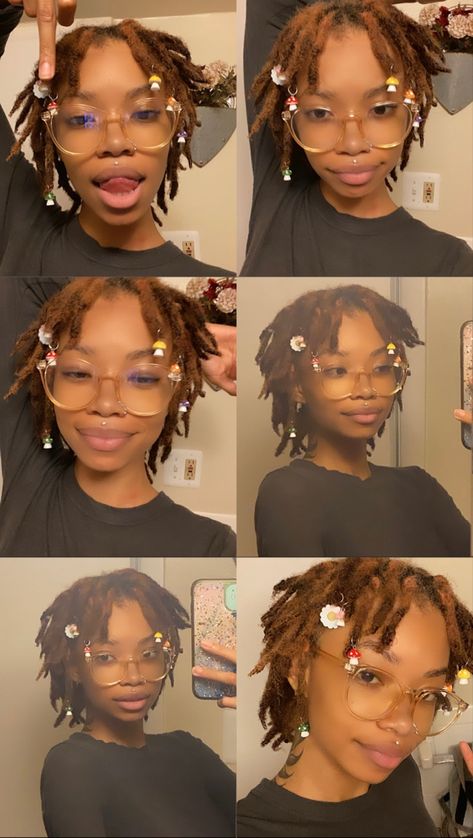 Braid Hairstyles Short Hair, Short Locs Black Women, Locs With Accessories, Loc Jewelry Hairstyles, Pixie Locs, Short Locs With Beads, Braid Hairstyles Short, Locs Hairstyles Short, Double Braid Hairstyles