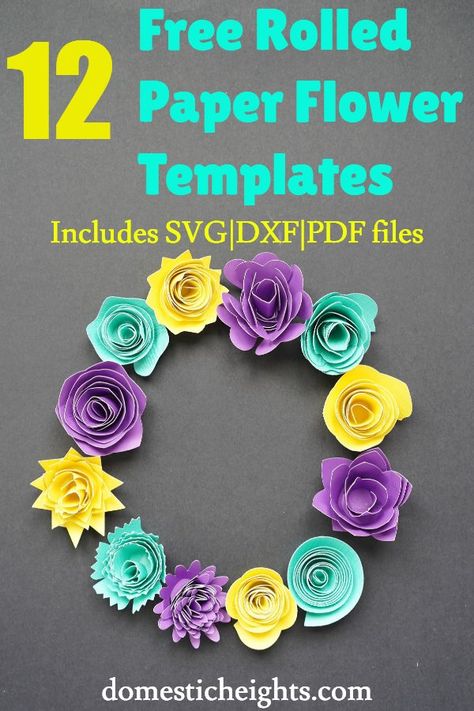 rolled paper flower template free, cricut flower template free Free Paper Flower Templates, Flowers Template, Paper Flower Templates, 3d Templates, 3d Paper Flowers, Rolled Paper Flowers, Paper Flower Art, Fleurs Diy, Paper Flower Template