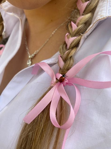 fashion bows coquette pink braids Bow Braids, Summer Kiss, Pink Braids, French Plait, Bow Braid, Bows Coquette, Bows Pink, White Hair Bows, Coquette Girl