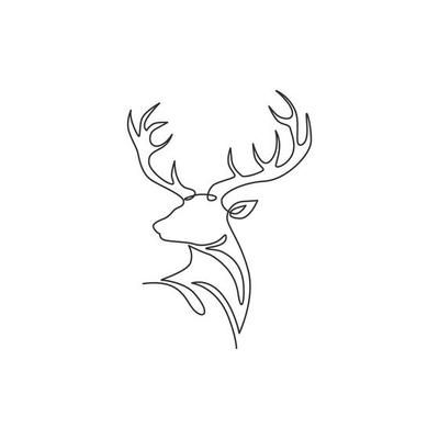 One single line drawing of adorable head deer for company logo identity. Cute reindeer mammal animal mascot concept for public zoo. Trendy continuous line draw vector graphic design illustration 4481465 Vector Art at Vecteezy Line Animals Drawing, One Line Deer Tattoo, Animal Line Illustration, Deer Tattoo Minimalist, Reindeer Line Art, Elk Outline, Deer Line Drawing, Deer Head Outline, Deer Head Drawing