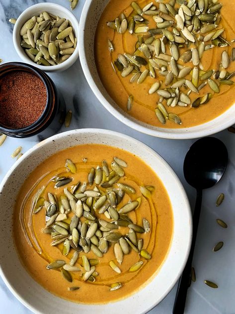 Trader Joe's Copycat Pumpkin Bisque - rachLmansfield Garden Dinners, Cozy Pics, Thanksgiving Vegetarian, Pumpkin Bisque, Grilled Cheese Croutons, Bisque Soup, Cheese Croutons, Spinach Bake, Thanksgiving 2022