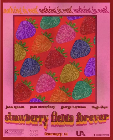 Strawberry Fields Forever Poster, Ceramic Illustration, Strawberry Fields Forever, Beatles Art, Beatles Fans, Strawberry Fields, Bid Day, Vintage Poster, Art Exhibition