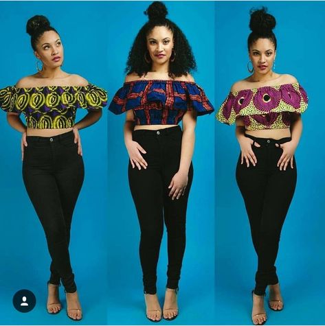 CURRENT OFF SHOULDER TOPS ANKARA TOP STYLES FOR LADIES Ankara Top Styles For Ladies, How To Wear Off Shoulder Top, Off Shoulder Ankara Top, Top Styles For Ladies, Ankara Blouse Styles, Tops Ankara, African Skirt Outfit, Ankara Top Styles, Ankara Blouse