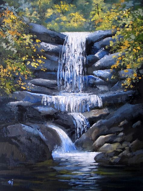 Waterfall Painting, Air Clay Ideas, Fall Canvas Painting, Forest Waterfall, Waterfall Paintings, Air Clay, Paintings Canvas, Painting Easy, Water Falls