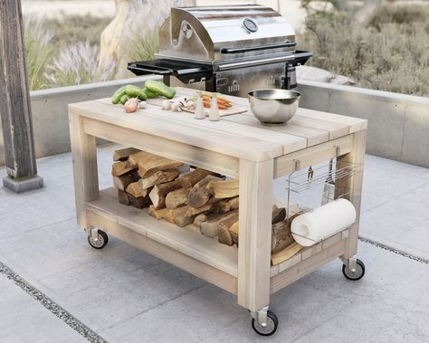 DIY Plans: Kitchen Island Rolling Grill and Barbecue Table - Etsy Baking Island, Kitchen Island Rolling, Pizza Table, Barbecue Table, Wood Playhouse, Grilling Essentials, Diy Projects Plans, Bbq Table, Grill Island