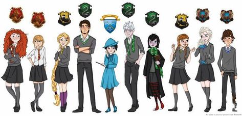 Disney Hogwarts, House Character, Princesas Disney Anime, The Big 4, Harry Potter Disney, Disney Crossovers, Disney Rapunzel, Big Four, Film Anime