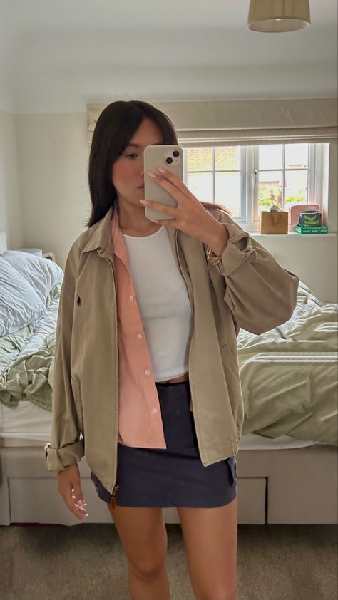 #ralph #lauren #ralphlauren #djerf #djerfavenue #oversized #jacket #cargo #cargoskirt #brandymelville #nailinpso #summer #summerstyle #outfit #fit #aesthetic #fashion #lanadelrey #outfitinspo #layering #curtainbangs Fit Aesthetic, Polo Jacket, Oversized Polo, Jacket Outfit, Oversized Jacket, Aesthetic Fashion, Summer Outfit, Lana Del Rey, Jacket Outfits