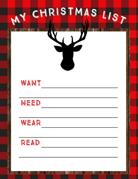 Free Printable Christmas List - Want, Need, Wear, Read Printable Christmas List, Want Need Wear Read, Simplify Christmas, Kids Christmas List, Buffalo Check Christmas Decor, Christmas Lists, Christmas Neighbor, Neighbor Christmas Gifts, Buffalo Check Christmas