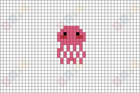 Jellyfish Perler Beads, Perler Bead Jellyfish, Cute Tiny Pixel Art, Jellyfish Perler Bead Patterns, Jellyfish Perler, Minecraft Jellyfish, Pixel Jellyfish, Jellyfish Pixel Art, Pixel Art Tiny