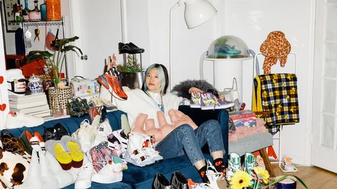 It’s giving organized mess Lime Green Walls, Chaotic Good, Modern Velvet Sofa, Hanging Shoe Rack, Hello Kitty Mug, Guy Fits, Brooklyn Apartment, Magical Thinking, Teenage Bedroom