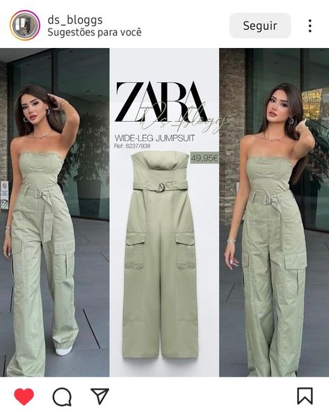 Zara Jumpsuit, Zara Outfit, Zara Fashion, Jumpsuit Pattern, Green Jumpsuit, Kendall Jenner Style, Wide Leg Jumpsuit, Ootd Fashion, Parisian Style