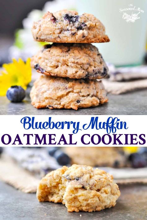 Blueberry Muffin Oatmeal Cookies. The perfect mix between a blueberry muffin and soft and buttery cookie. Great for breakfast on the go or a healthy snack. Blueberry Muffin Oatmeal, Muffin Oatmeal, Easy Snickerdoodle Recipe, Blueberry Oatmeal Cookies, Buttery Cookie, Blueberry Oatmeal Muffins, Oatmeal Cookies Easy, Easy Blueberry Muffins, Blueberry Cookies