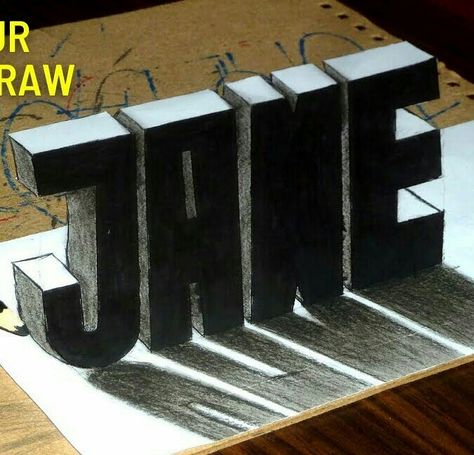 3D DRAWING NAME ART DESIGN Easy Name Art, Jane Name, 3d Pencil Drawings, Trick Art, 3d Optical Illusions, 3d Paper Art, Optical Art, 3d Drawings, Drawing For Beginners