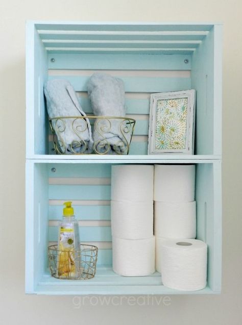 Wooden Crate Shelves, Diy Bathroom Storage Ideas, Diy Storage Shelves, Crate Diy, Diy Bathroom Storage, Crate Shelves, Diy Casa, Crate Furniture, Chic Bathrooms