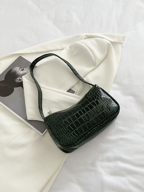 Free Returns ✓ Free Shipping On Orders $49+ ✓. Crocodile Embossed Baguette Bag- Women Shoulder Bags at SHEIN. Crocodile Print, Baguette Bag, Emboss, Shoulder Bag Women, Louis Vuitton Damier, Bags Women, Dark Green, Shoulder Bags, Pu Leather