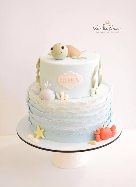 Sea Themed Smash Cake, Sea Otter Cake, Under The Sea Baby Shower Cake, Under The Sea Cake Boy, Oneder The Sea Cake, Under The Sea Cake Ideas, Turtle Themed Birthday Party, Sea Creature Cake, Turtle First Birthday