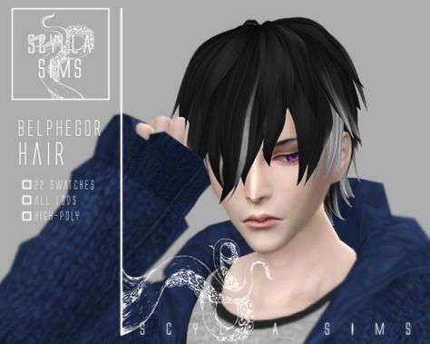 Sims4 Dump, Obey Me Belphegor, Character Hairstyles, Hair Ts4, Mods Ts4, Emo Boy Hair, Anime Hairstyles Male, Sims 4 Hair Male, Sims 4 Anime