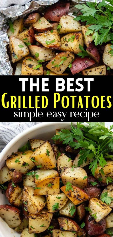 Easy grilled potatoes in foil packets take five minutes to prepare, only a few simple ingredients, and makes perfectly crispy and seasoned red potatoes. You'll devour potatoes on the grill all summer long! Seasoned Red Potatoes, Grilled Potatoes In Foil, Grilled Potato Recipes, Grilled Red Potatoes, Foil Potatoes On Grill, Grilled Baked Potatoes, Cooking Red Potatoes, Grilled Vegetable Recipes, Red Potato Recipes