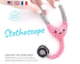 Crochet Stethoscope, California Gifts, Advanced Crochet, Pulmonology, Medical Gifts, File Cabinets, Desk Shelf, Doctor Gifts, Crochet Dog