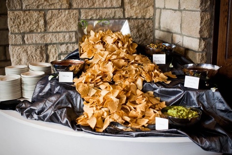 Chip & salsa display to top off our fajita buffet. Salsa Display, Taco Bar Wedding, Taco Bar Party, Salsa Bar, Mexican Buffet, Nacho Bar, Catering Display, Catering Ideas Food, Wedding Buffet