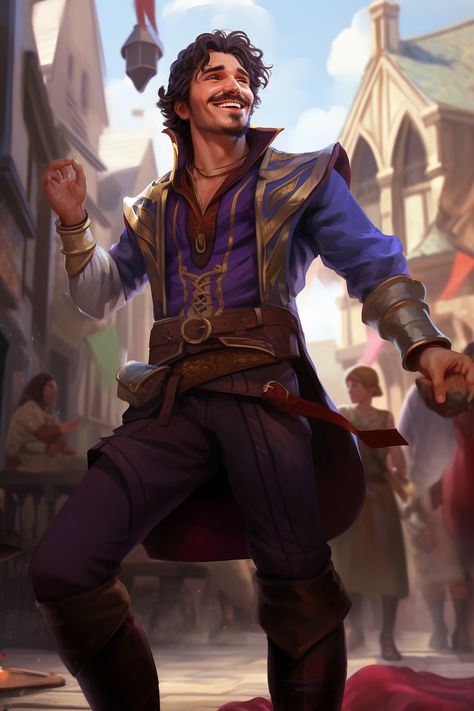 Dnd Mexican Character, Vistani Dnd, Dnd Earth Genasi Male, Human Bard Male, Fantasy Tailor, Dnd Human Fighter, Musician Character Design, D&d Bard, Dnd Bard Character Design