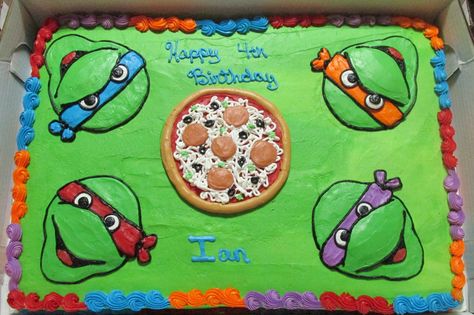 Full sheet cake, TMNT, all buttercream. Teenage Mutant Ninja Turtle Sheet Cake, Tmnt Sheet Cake, Ninja Turtle Sheet Cake, Turtle Sheet Cake, Birthday Sheet Cake, Full Sheet Cake, Ninja Turtles Birthday, Tmnt Birthday, Cake Tips