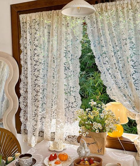 Amazon.com: JESSANS 2pcs French Curtains Lace Gauze for Living Room Cream Retro Wavy Edge Bedroom Bay Window Girl Embroidery Curtain Door White Tulle Rod Pocket (W51XH78.7IN) : Home & Kitchen Lace Curtains Living Room, Lace Curtains Bedroom, French Lace Curtains, Living Room Cream, Bedroom Bay Window, White Lace Curtains, Vintage Lace Curtains, Lace Curtain Panels, Curtain Door