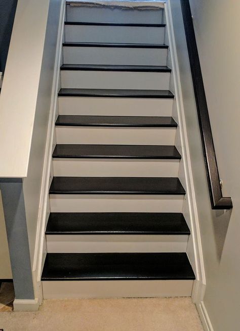 Staircase Revitalized with Java Gel Stain | General Finishes Design Center Gel Stain Stairs, Stain Stairs, Stair Skirt Board, Stair Skirt, General Finishes Java Gel Stain, Stairs Skirting, General Finishes Gel Stain, Java Gel Stains, Java Gel