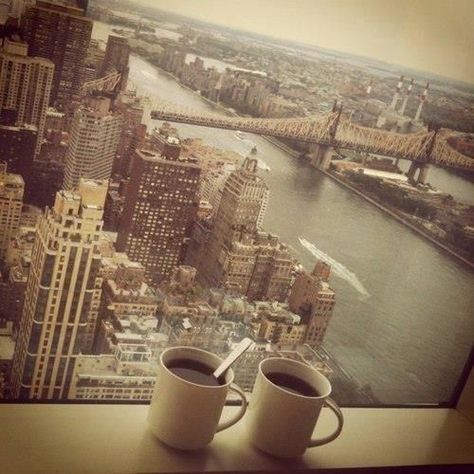 Morning Coffee and a View of New York City. Cups Of Coffee, Empire State Of Mind, Nyc Life, New York Life, Ulsan, City That Never Sleeps, Concrete Jungle, City Girl, City Life