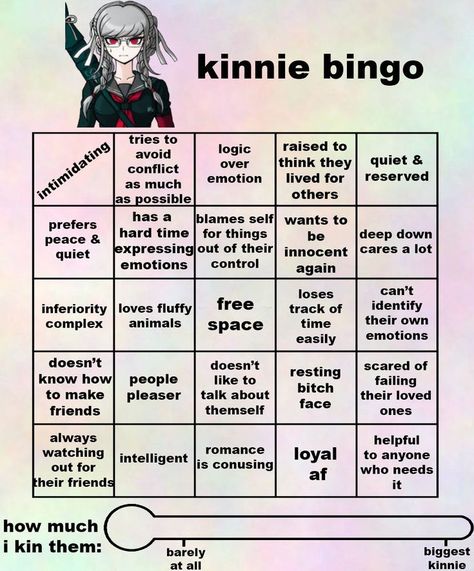 pls credit if you use thx xoxo requested by @motherirlactual thank you! Peko Pekoyama, Kinnie Bingo, Bingo Sheets, Bingo Template, Writing Fantasy, Video Game Anime, Shes Amazing, Danganronpa Characters, Space Time