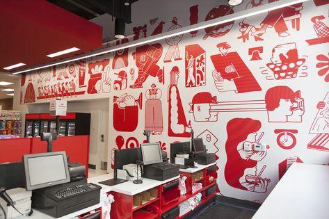 Target Rittenhouse on Behance Street Murals Graffiti, Exhibition Layout, Brewery Interior, Loft Cafe, Store Branding, White Restaurant, White Cafe, School Interior, Street Mural